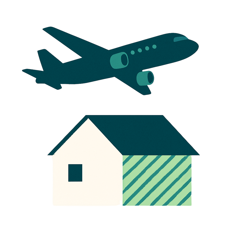 飛行機と防音住宅のイラスト